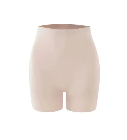 Beige high-waisted shorts on a white background
